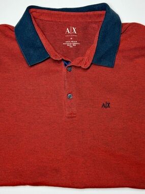 Armani Exchange A|X‎ Red Piqué Polo Shirt Navy Contrast Collar Men’s M